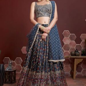 Elegant Cherry Red Embroidered Silk Lehenga