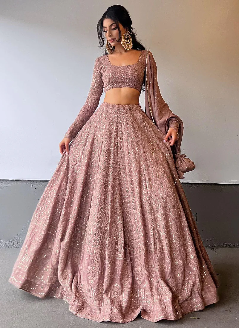 GeorgetteLucknowiSequenceWorkRosyBrownLehengaCholi