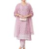 Myx Women's Embroidered Cotton Kurta Pant Set with Organza Dupatta